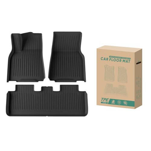 HIXIU Floor Mats for Tesla Model Y 2020-2024 TPE All-Weather Interior Liners Mats Accessories for 5-Seat (3Pcs,Black) - 1