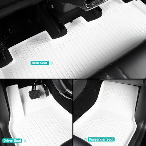 HIXIU Floor Mats for Tesla Model Y 2020-2024 TPE All-Weather Interior Liners Mats Accessories for 5-Seat (3Pcs,White) - 2