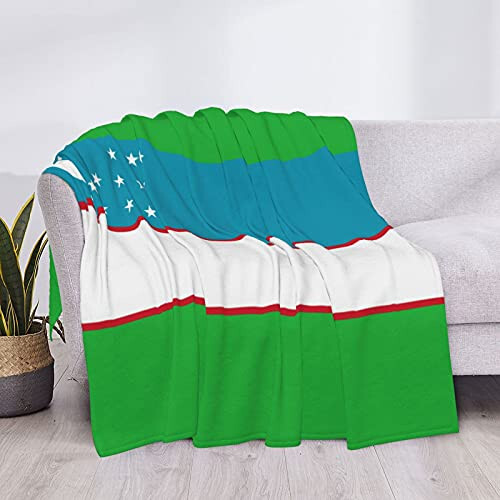 HKITCHENUS Flag of Uzbekistan Fleece Blanket Bed Linen Sofa Blankets Throw Size 80