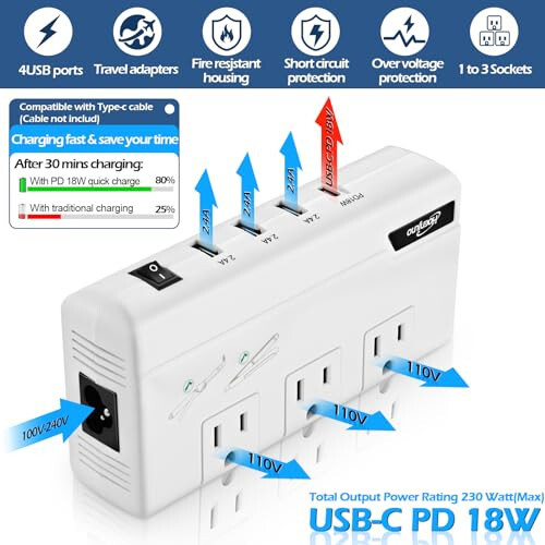 Hoenjuno Travel Voltage Converter 220V to 110V Step Down, 230W International Travel Adapter for Hair Straightener/Curling Iron, Universal Power Plug Adapter Including UK, US, AU, EU, IT, India, etc. - 5