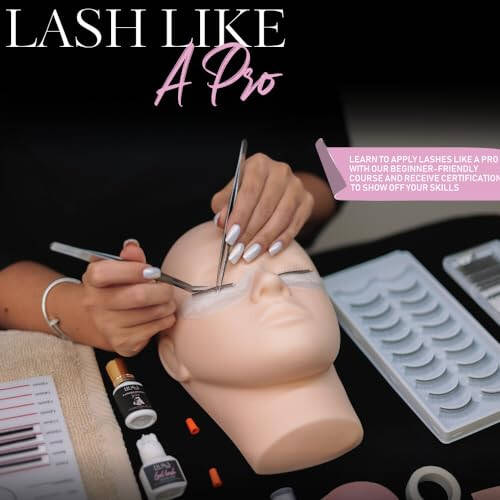 Hoka Lash Eyelash Extension Kit & Training Course and Certification, Professional Lash Extension Kit for Beginners Includes Practice Mannequin Head, Lash Trays, Glue, Tweezers, Fan & More - 3