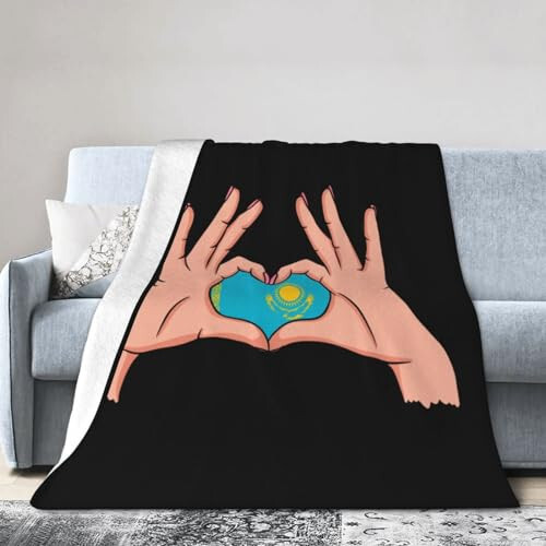 Holding Love in Your Hands Flag of Kazakhstan Throw Blanket for Couch Bed Sofa Soft Comfortable Blanket 40