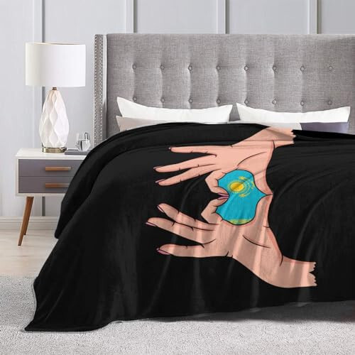 Holding Love in Your Hands Flag of Kazakhstan Throw Blanket for Couch Bed Sofa Soft Comfortable Blanket 40