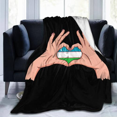 Holding Love in Your Hands Flag of Uzbekistan Throw Blanket 50