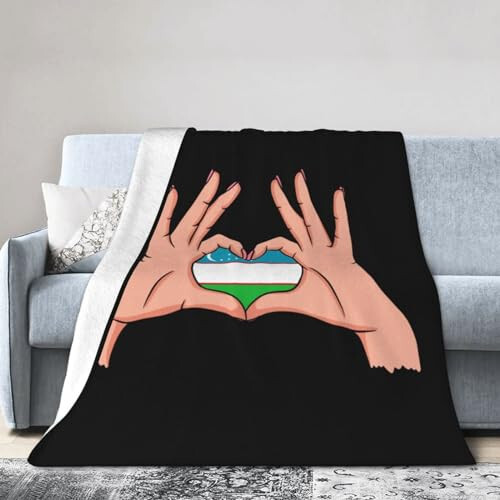 Holding Love in Your Hands Flag of Uzbekistan Throw Blanket for Couch 50