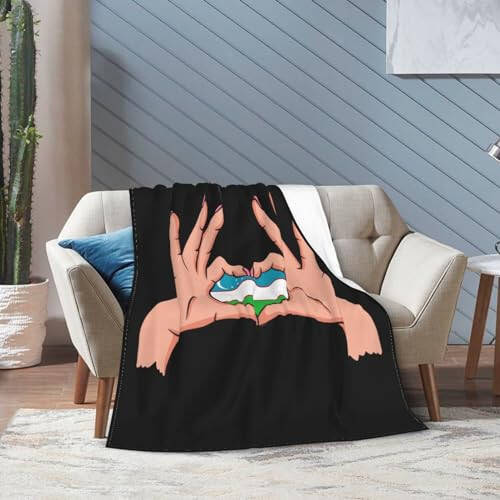 Holding Love in Your Hands Flag of Uzbekistan Throw Blanket for Couch 50