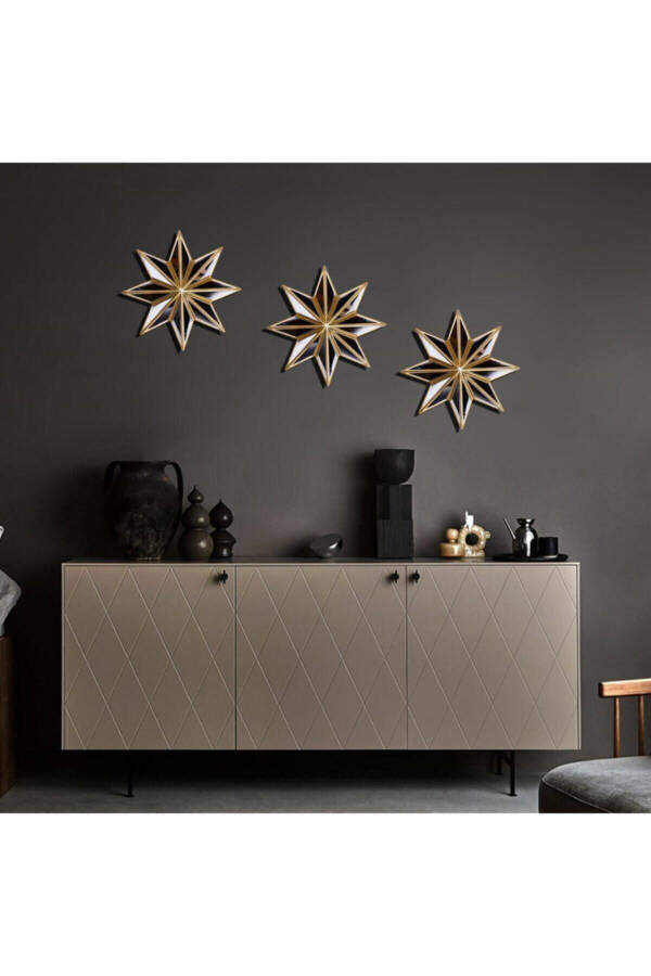 Home Decoration 3-Piece Star Mirrored Wall Decor Gold 30 Cm - 1