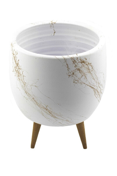 Home Decoration Accessory White On Gold Marble Effect Clay Pot Planter Living Room Flower - 9