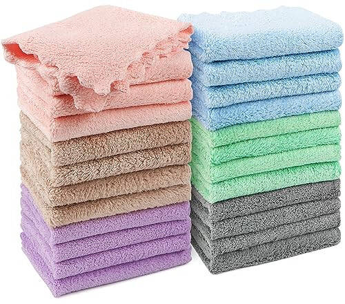 HOMEXCEL Baby Washcloths 24 Pack, Microfiber Coral Fleece Baby Bath Face Towels, Extra Absorbent and Soft Wash Cloths for Newborn, Infant, and Toddlers, Baby Boy Girl Washcloth for Face and Body 7x9 - 19