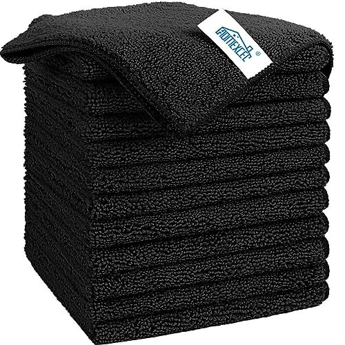 HOMEXCEL Microfiber Cleaning Cloth Black, 12 Pack Premium Microfiber Towels for Cars, Lint Free, Scratch-Free, Highly Absorbent, Reusable Cleaning Rags for Car, Household, Kitchen, 11.5