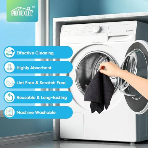 HOMEXCEL Microfiber Cleaning Cloth Black, 12 Pack Premium Microfiber Towels for Cars, Lint Free, Scratch-Free, Highly Absorbent, Reusable Cleaning Rags for Car, Household, Kitchen, 11.5