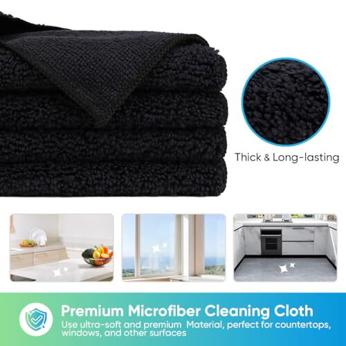 HOMEXCEL Mikrofiber Temizlik Bezi Siyah, 12'li Paket Premium Mikrofiber Havlu Araba İçin, Tüysüz, Çiziksiz, Yüksek Emici, Tekrar Kullanılabilir Temizlik Bezi Araba, Ev, Mutfak İçin, 11,5