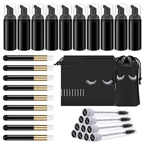 Homicozy 40 Pcs Lash Shampoo Bottle Brushes Set, 10 Pcs Lash Shampoo Brushes, 10 Pcs Lash Brushes Tubes, 10 Pcs Eyelash Shampoo Dispensers, 10 Pcs Lash Aftercare Bag for Clients, Women, Girls (Black) - 1