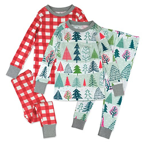 HonestBaby Multipack 2 4-Piece Pajamas Sleepwear Holiday 100% Organic Cotton Infant Baby and Toddler Boys, Girls, Unisex - 43