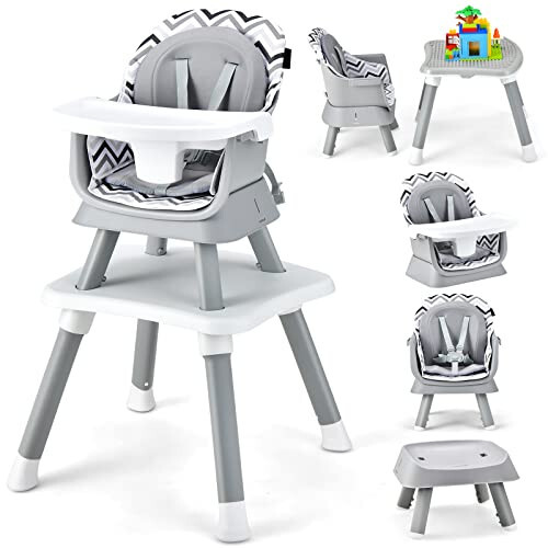 HONEY JOY 8 in 1 Baby High Chair, Convertible Highchair for Babies and Toddlers/Table and Chair Set/Building Block Table/Booster Seat/Stool/Toddler Chair with Safety Harness (Wave Gray) - 43