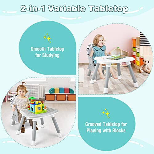 HONEY JOY 8 in 1 Baby High Chair, Convertible Highchair for Babies and Toddlers/Table and Chair Set/Building Block Table/Booster Seat/Stool/Toddler Chair with Safety Harness (Wave Gray) - 47