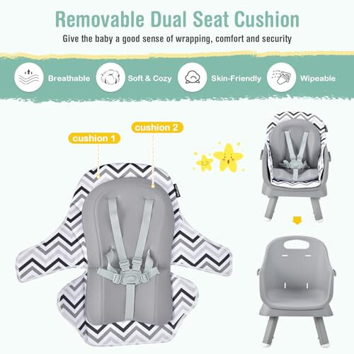 HONEY JOY 8 in 1 Baby High Chair, Convertible Highchair for Babies and Toddlers/Table and Chair Set/Building Block Table/Booster Seat/Stool/Toddler Chair with Safety Harness (Wave Gray) - 38