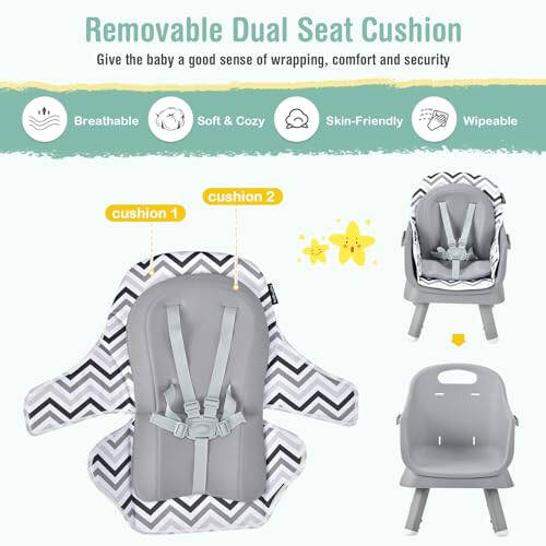 HONEY JOY 8 in 1 Baby High Chair, Convertible Highchair for Babies and Toddlers/Table and Chair Set/Building Block Table/Booster Seat/Stool/Toddler Chair with Safety Harness (Wave Gray) - 31