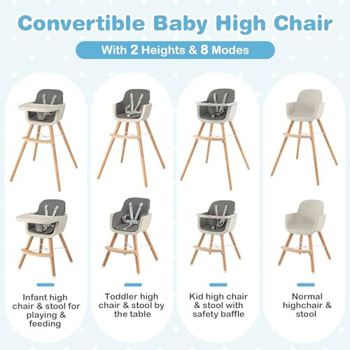 HONEY JOY Baby High Chair, 6-in-1 Eat & Grow Wooden Highchair/Toddler Chair with Removable Tray, 5-Point Harness, PU Cushion and Footrest, Convertible High Chair for Babies and Toddlers (Dark Gray) - 44