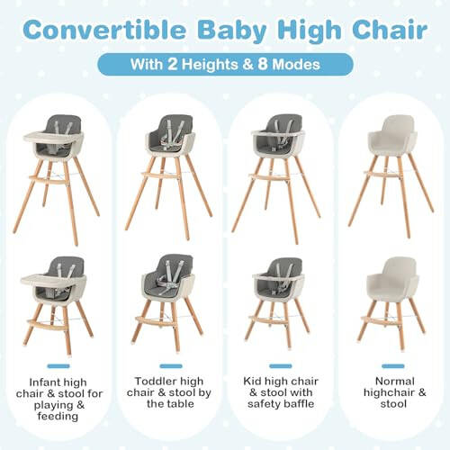 HONEY JOY Baby High Chair, 6-in-1 Eat & Grow Wooden Highchair/Toddler Chair with Removable Tray, 5-Point Harness, PU Cushion and Footrest, Convertible High Chair for Babies and Toddlers (Dark Gray) - 44