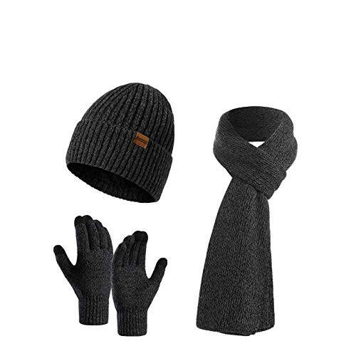 Honnesserry Winter Hats Scarf for Men with Touchscreen Gloves Men's Scaves and Beanie Hat Themal Glove Set for Men Women - 1