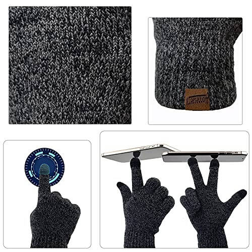 Honnesserry Winter Hats Scarf for Men with Touchscreen Gloves Men's Scaves and Beanie Hat Themal Glove Set for Men Women - 3