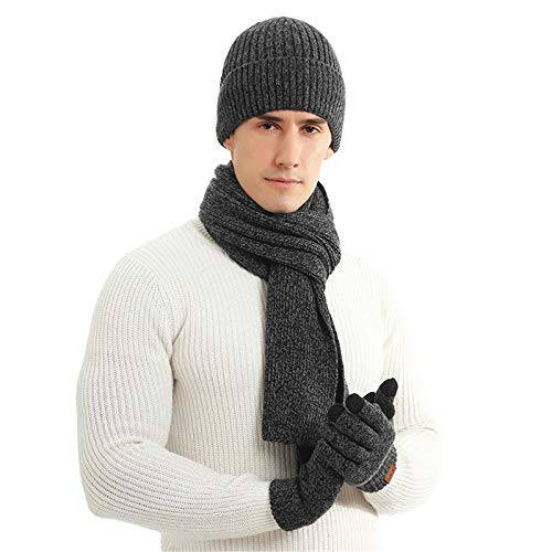 Honnesserry Winter Hats Scarf for Men with Touchscreen Gloves Men's Scaves and Beanie Hat Themal Glove Set for Men Women - 5