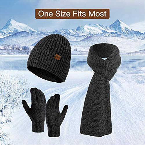 Honnesserry Winter Hats Scarf for Men with Touchscreen Gloves Men's Scaves and Beanie Hat Themal Glove Set for Men Women - 6