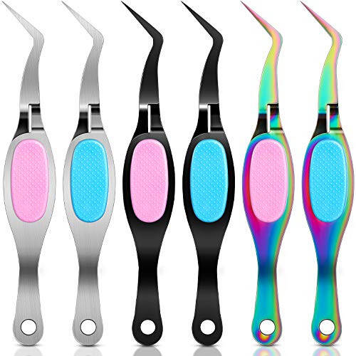 Honoson 6 Pcs Craft Tweezers Crossing Lock Curved Tweezers Stainless Steel Soft Grip Precision Tweezers Reverse Grip Tweezers Fine Tip Tweezers for DIY Craft Jewelry Beading Electronics Craft Supplies - 1