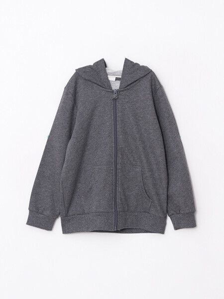 Hooded Basic Long Sleeve Girls Zipper Sweatshirt - 1