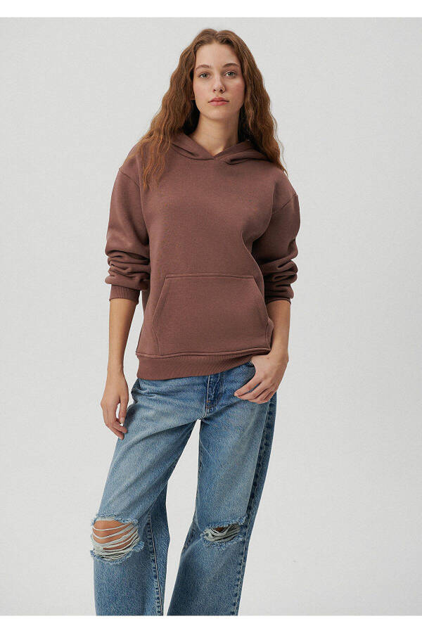 Hooded Brown Basic Sweatshirt 167299-70383 - 1