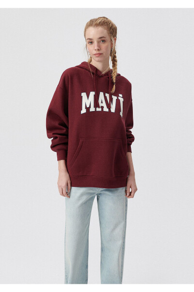 Hooded Burgundy Sweatshirt with Logo Print 1600361-85493 - 14