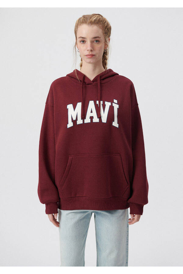 Hooded Burgundy Sweatshirt with Logo Print 1600361-85493 - 9