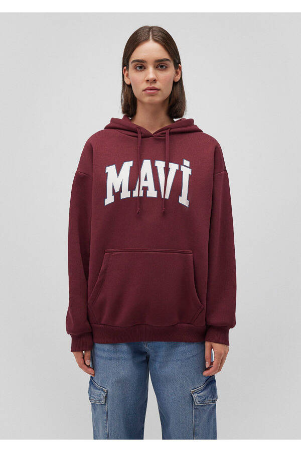 Hooded Burgundy Sweatshirt with Logo Print 1600361-85493 - 3