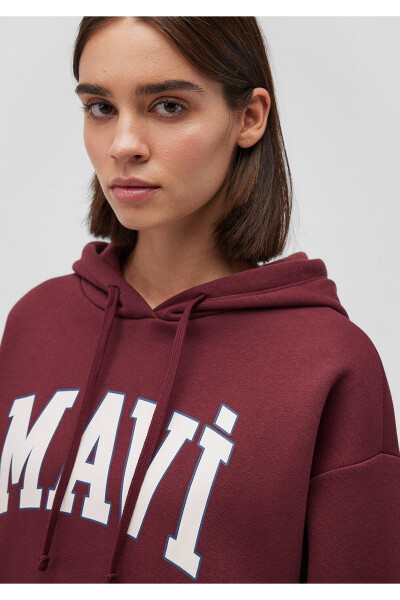 Hooded Burgundy Sweatshirt with Logo Print 1600361-85493 - 5