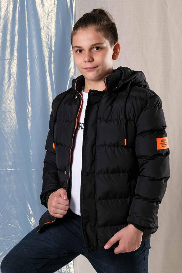 Hooded Fleece Lined Boys' Puffer Jacket - 1