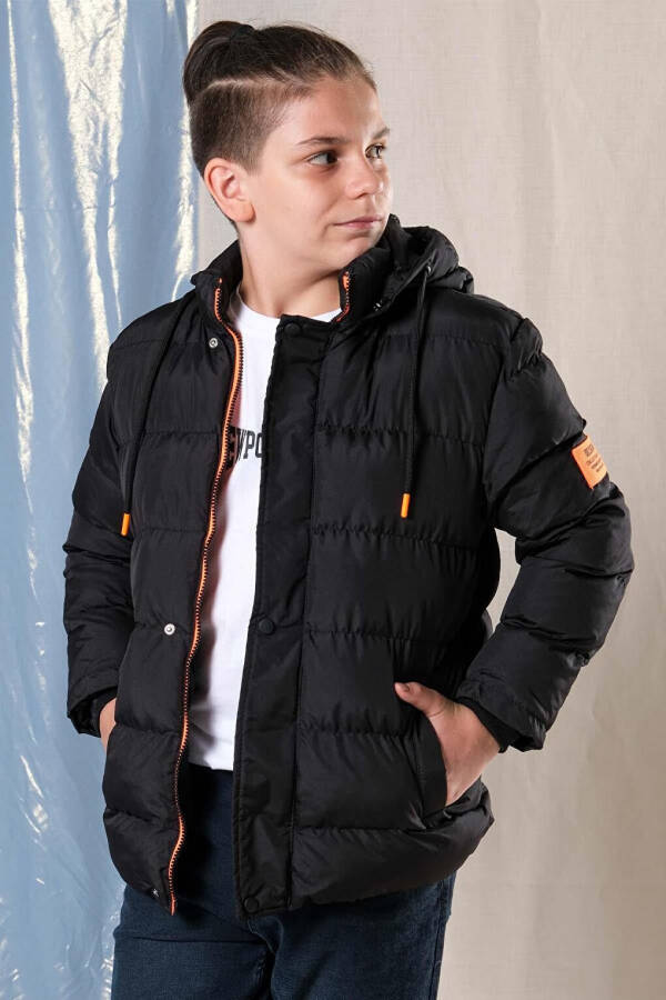 Hooded Fleece Lined Boys' Puffer Jacket - 2