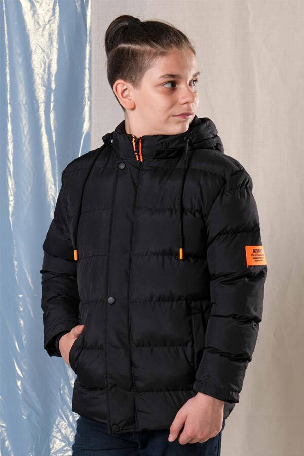 Hooded Fleece Lined Boys' Puffer Jacket - 4