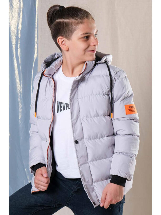 Hooded Fleece Lined Boys' Puffer Jacket - 7