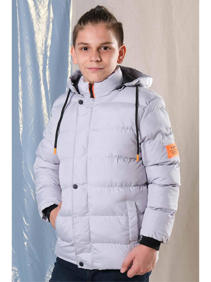 Hooded Fleece Lined Boys' Puffer Jacket - 10