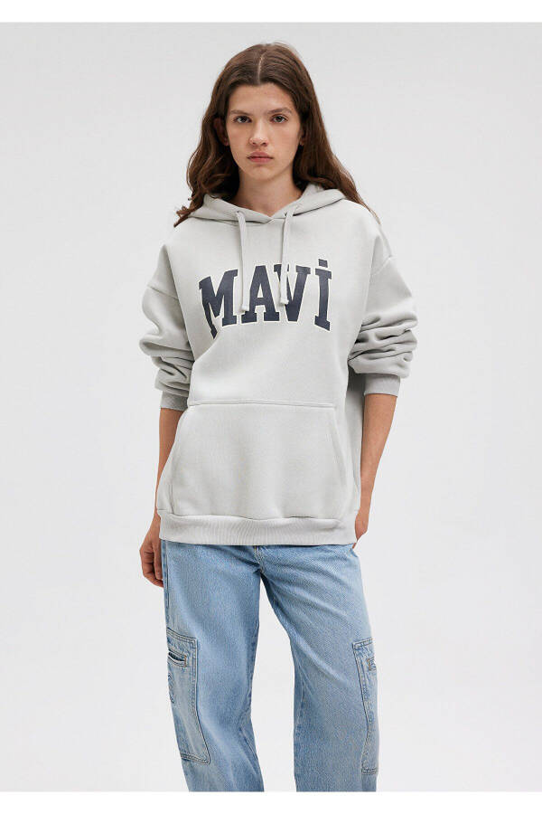 Hooded Grey Sweatshirt with Logo Print 1600361-34322 - 20