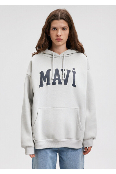 Hooded Grey Sweatshirt with Logo Print 1600361-34322 - 21