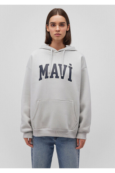 Hooded Grey Sweatshirt with Logo Print 1600361-34322 - 9