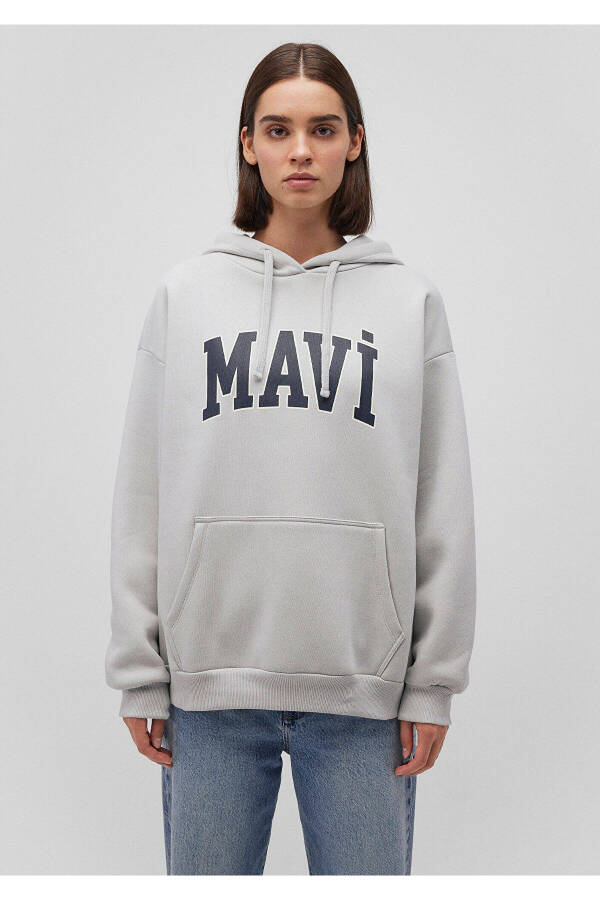 Hooded Grey Sweatshirt with Logo Print 1600361-34322 - 9