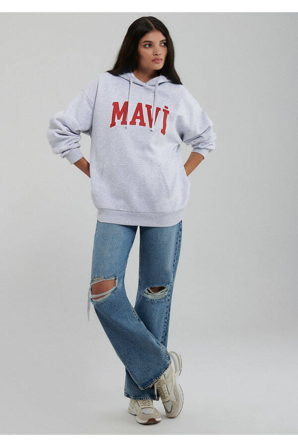 Hooded Grey Sweatshirt with Logo Print 1600361-85438 - 14