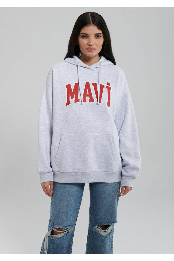 Hooded Grey Sweatshirt with Logo Print 1600361-85438 - 15