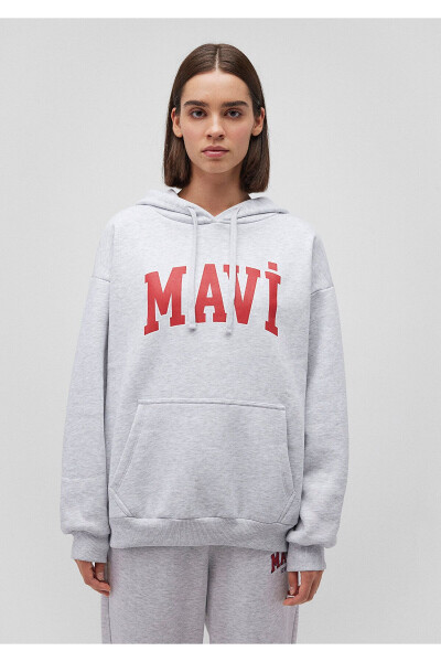 Hooded Grey Sweatshirt with Logo Print 1600361-85438 - 3