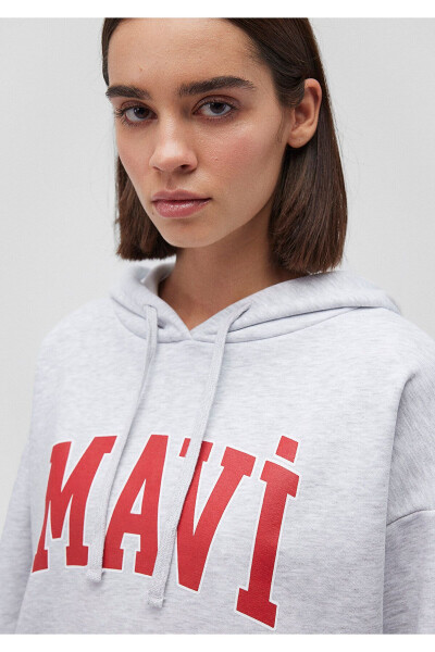 Hooded Grey Sweatshirt with Logo Print 1600361-85438 - 5