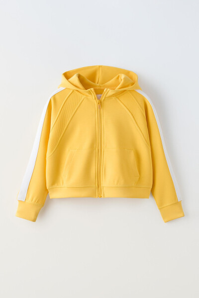 Hooded jacket with contrast stripes - Yellow - 1