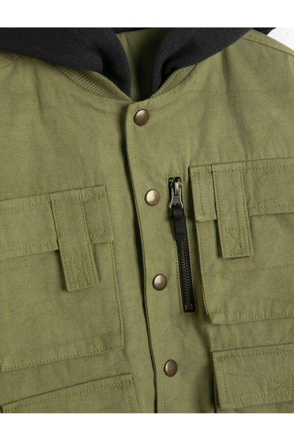 Hooded jacket with plush and zipper details, cargo pockets, elastic cuffs and waistband. - 12